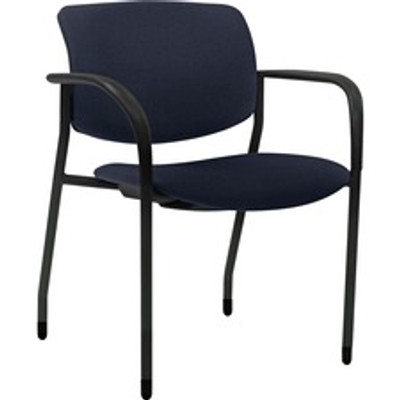 Lorell Contemporary Stacking Chair - Dark Blue Seat Color - Foam, Crepe Fabric Seat Material - Dark Blue Back Color - Foam, Crepe Fabric Back Material - Powder Coated, Black Frame Color - Tubular Steel Frame Material - Four-legged Base - Armrest -...