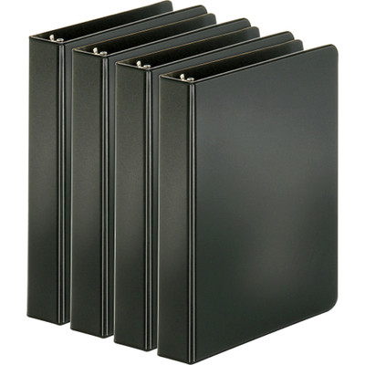 Business Source Basic Round Ring Binders - 1" Binder Capacity - 240 Sheet Capacity - 3 Ring(s) - Fastener(s): Round Ring - Pocket(s): Inside Front & Back - Chipboard, Polypropylene - Black - Exposed Rivet, Sturdy, Open and Closed Triggers - 4 / Bu...