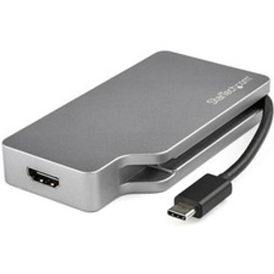 StarTech.com USB-C Multiport Video Adapter - 4-in-1 Aluminum - 4K 60Hz - Space Gray - 1 x 24-pin Type C USB - 1 x 29-pin DVI-I Video Female, 1 x 19-pin HDMI Digital Audio/Video Female, 1 x 20-pin Mini DisplayPort DisplayPort 1.2 Digital Audio/Vide...
