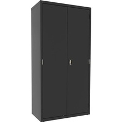 Lorell Fortress Series Janitorial Cabinet - 36" Width x 18" Depth x 72" Height - 4 x Shelf(ves) - Hinged Door(s) - Locking System, Welded, Sturdy, Recessed Locking Handle, Durable, Removable Lock, Storage Space, Adjustable Shelf - Black - Powder C...