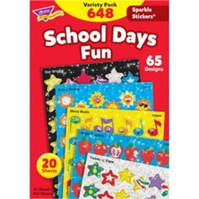 Trend Sparkle Stickers School Days Fun Stickers - Fun Theme/Subject - Apple Dazzlers, Twinkling Stars, Merry Music, Brilliant Birthday, Sunny Smile, Star Bright Shape - Acid-free, Non-toxic, Photo-safe - 8" Height x 4.13" Width x 6" Length - Multi...