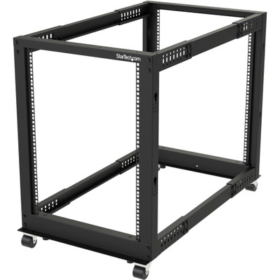 StarTech.com 15U Open Frame Rack - 4 Post - Adjustable Depth - For Server, KVM Switch, LAN Switch, Patch Panel, A/V Equipment - 15U Rack Height x 19" Rack Width x 40.80" Rack Depth - Floor Standing Open Frame - Black - Steel, Cold Rolled Steel - 6...