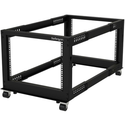 StarTech.com 8U Open Frame Rack - 4 Post - Adjustable Depth - For Server, KVM Switch, LAN Switch, Patch Panel, A/V Equipment - 8U Rack Height x 19" Rack Width x 40.80" Rack Depth - Floor Standing Open Frame - Black - Steel, Cold Rolled Steel - 661...