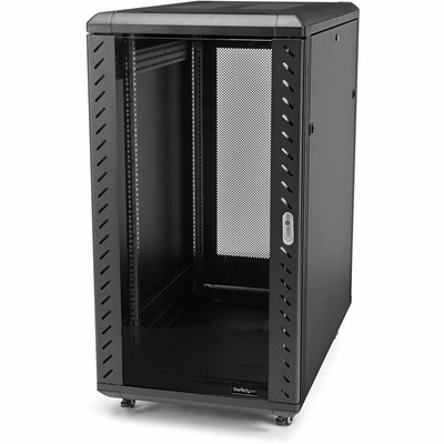StarTech.com 18U Server Rack Cabinet - Includes Casters and Leveling feet - 32 in. Deep - For Server, LAN Switch, Patch Panel, KVM Switch, A/V Equipment - 18U Rack Height x 19" Rack Width x 32" Rack Depth - Floor Standing - Black - Steel, Glass, S...