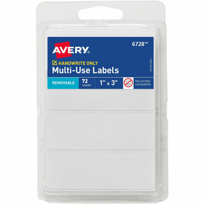 Avery&reg; Removable Multi-Use ID Labels on Small Sheets - Handwrite Only - 1" Height x 3" Width - Removable Adhesive - Rectangle - White - Paper - Removable, Peel & Stick, Residue-free - 3 / Sheet - 24 Total Sheets - 2592 Total Label(s) - 72/Pack...