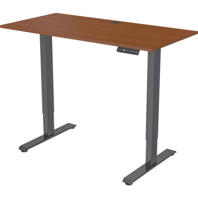 Lorell Height-Adjustable 2-Motor Desk - Dark Walnut Rectangle Top - Black T-shaped Base - 176 lb Capacity - Height Adjustable - 28.90" to 47.20" Adjustment - 48" Table Top Length x 24" Table Top Width x 0.70" Table Top Thickness - 47.20" Height - ...
