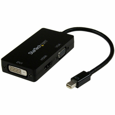 StarTech.com Travel A/V adapter: 3-in-1 Mini DisplayPort to VGA DVI or HDMI Converter - 1 x 20-pin Mini DisplayPort Digital Audio/Video - Male - 1 x 19-pin HDMI Digital Audio/Video - Female, 1 x 15-pin HD-15 - Female, 1 x 25-pin DVI-D Digital Vide...