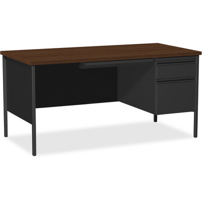 Lorell Fortress Series 66" Right-Pedestal Desk - Laminated Rectangle, Walnut Top - 30" Table Top Length x 66" Table Top Width x 1.13" Table Top Thickness - 29.50" Height - Business Environment, Educational Environment, Office - Assembly Required -...
