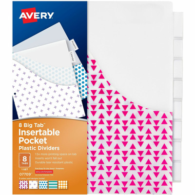 Avery&reg; Big Tab Plastic Dividers with Pockets, 8-Tab - 8 x Divider(s) - 8 Tab(s) - 8 Tab(s)/Set - 9.3" Divider Width x 11.25" Divider Length - 3 Hole Punched - Multicolor Plastic Divider - Clear Plastic Tab(s) - PVC-free, Hole-punched, Insertab...
