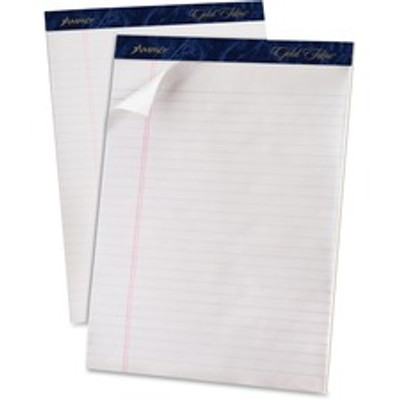 TOPS Gold Fibre Ruled Perforated Writing Pads - Letter - 50 Sheets - Watermark - Stapled/Glued - Front Ruling Surface - 0.34" Ruled - Ruled Margin - 20 lb Basis Weight - Letter - 8 1/2" x 11 3/4" Sheet Size - White Paper - Dark Blue Binding - Micr...