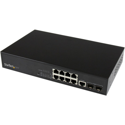 StarTech.com 10 Port Gigabit Ethernet Switch with 2 Open SFP Slots - 10 Ports - Manageable - Gigabit Ethernet - 10/100/1000Base-T, 1000Base-SX, 1000Base-LX - 2 Layer Supported - Modular - 2 SFP Slots - 14 W Power Consumption - Twisted Pair, Optica...