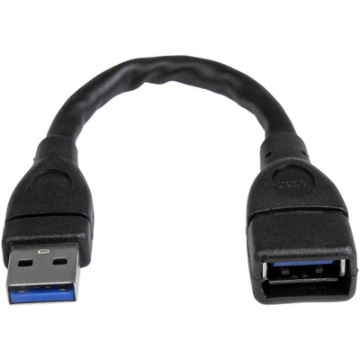 StarTech.com 6in Black USB 3.0 Extension Adapter Cable A to A - M/F - 6" USB Data Transfer Cable for Flash Drive, Notebook, Desktop Computer - First End: 1 x 9-pin USB 3.0 Type A - Male - Second End: 1 x 9-pin USB 3.0 Type A - Female - 5 Gbit/s - ...