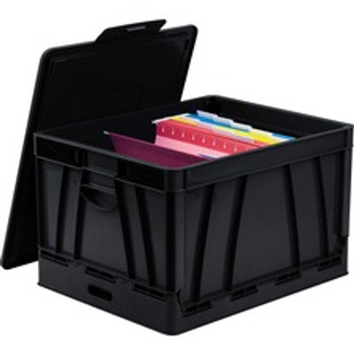 Storex Collapsible Storage Crate - External Dimensions: 14.3" Width x 17.3" Depth x 10.5" Height - 45 lb - 9.25 gal - Media Size Supported: Letter, Legal - Lid Lock Closure - Heavy Duty - Stackable - Plastic - Black - For File Folder, Letter, Docu...