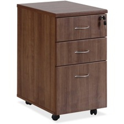Lorell Essentials Series Box/Box/File Mobile File Cabinet - x 1" Thickness Top, x 3.8" Thickness Drawer Pull, 28.4" Height x 15.7" Width x 22" Depth Pedestal - 3 x Box, File Drawer(s) - Single Pedestal - Walnut, Laminate Table Top - Built-in Hangr...