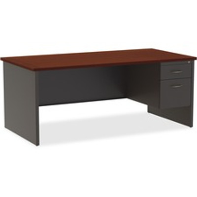 Lorell Fortress Modular Series Right-Pedestal Desk - 72" Width x 36" Depth, x 1.1" Thickness Top - 2 x Box, File Drawer(s) - Single Pedestal on Right Side - Material: Steel - Finish: Mahogany Laminate, Charcoal - Scratch Resistant, Stain Resistant...