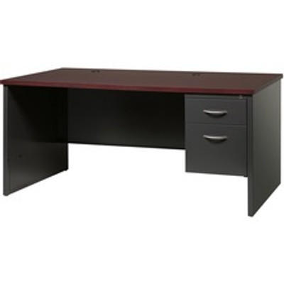Lorell Fortress Modular Series Right-Pedestal Desk - 66" Width x 30" Depth, x 1.1" Thickness Top - 2 x Box, File Drawer(s) - Single Pedestal on Right Side - Material: Steel - Finish: Mahogany Laminate, Charcoal - Scratch Resistant, Stain Resistant...