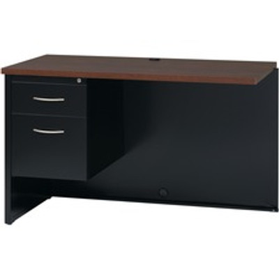 Lorell Fortress Modular Series Left Return - 48" Width x 24" Depth, x 1.1" Thickness Top - 2 x Box, File Drawer(s) - Single Pedestal on Left Side - Material: Steel - Finish: Walnut Laminate, Black - Scratch Resistant, Stain Resistant, Ball-bearing...