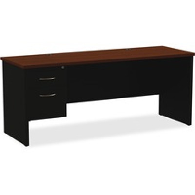 Lorell Fortress Modular Series Left-pedestal Credenza - 72" Width x 24" Depth, x 1.1" Thickness Top - 2 x Box, File Drawer(s) - Single Pedestal on Left Side - Material: Steel - Finish: Walnut Laminate, Black - Scratch Resistant, Stain Resistant, B...