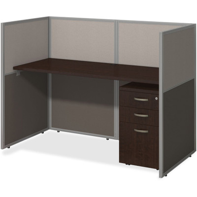 Bush Business Furniture Easy Office 60W Stght Desk Closed Office w/3 Drawer Pedestal - Rectangle Top - 3 Drawers - 61.02" Table Top Width x 30.51" Table Top Depth - 44.88" Height - Assembly Required - Mocha Cherry, Light Gray, Storm Gray - Metal, ...