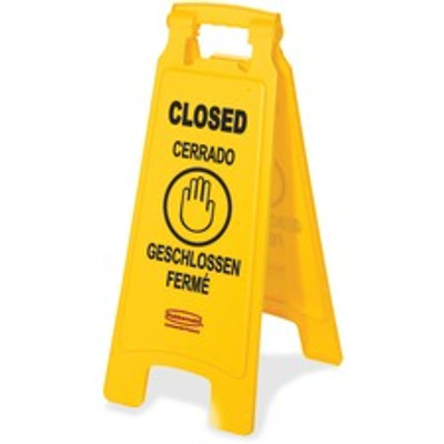 Rubbermaid Commercial Closed Multi-Lingual Floor Sign - Print/Message "CLOSED" - 11" Width x 25" Height x 12" Depth - Rectangular Shape - Hanging - Double Sided - Foldable, Corrosion Proof, Durable, Multilingual, Rust Resistant, Fade Resistant, Lo...