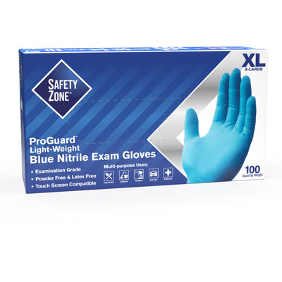 Safety Zone Powder Free Blue Nitrile Gloves - 3 mil Thickness x 9.65" Glove Length - X-Large Size - Indigo - Comfortable, Allergen-free, Silicone-free, Latex-free, Textured - For Cleaning, Dishwashing, Food, Janitorial Use, Painting, Pet Care - 10...