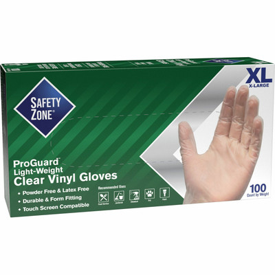 Safety Zone Powder Free Clear Vinyl Gloves - 9.25" Glove Length - X-Large Size - Clear - Latex-free, DEHP-free, DINP-free, PFAS-free, Comfortable, Silicone-free - For Janitorial Use, Cosmetics, Painting, Cleaning, General Purpose, Pet Care - 100 /...