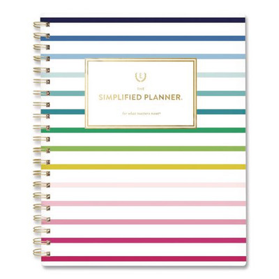 Simplified Planner by Emily Ley: Academic Weekly/Monthly, 11 x 8.5, Happy Stripe Cover, 12-Month (July to June): 2025 to 2026