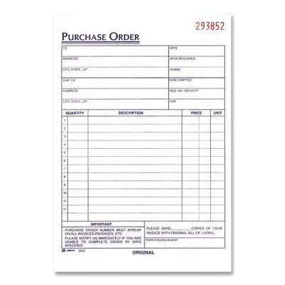 Multipart Purchase Order Pad, Three Part Carbonless, 5.56 x 8.44, 50 Forms Total