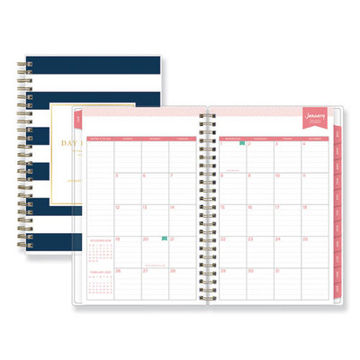Day Designer Navy Stripe Daily/monthly Planner, Navy Stripe Artwork, 8 X 5, Navy/white Cover, 12-month (jan To Dec): 2022