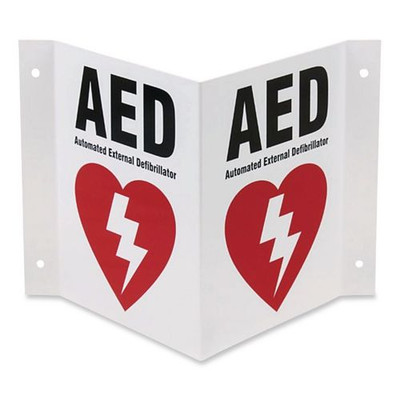 AED Three-View Wall Sign, 10" x 5.25" x 9"