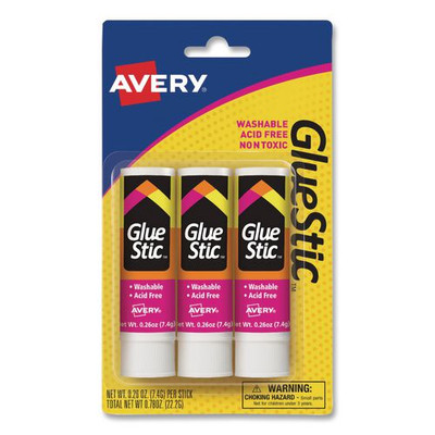Permanent Glue Stic, 0.26 oz, Applies White, Dries Clear, 3/Pack