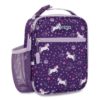 Kids Insulated Lunch Tote, Unicorns Theme, 7.3" x 3.5" x 9.5", Purple/Multicolor