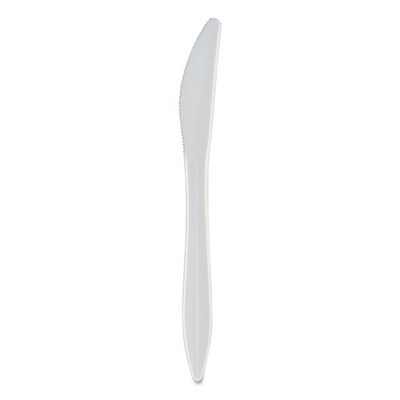 Mediumweight Polypropylene Cutlery, Knife, Plastic, White, 1,000/Carton