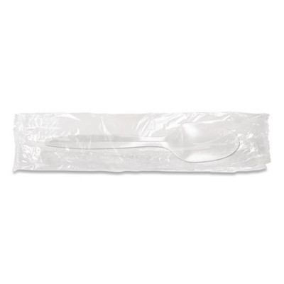 Individually Wrapped Mediumweight Cutlery, Spoon, Plastic, White, 1,000/Carton