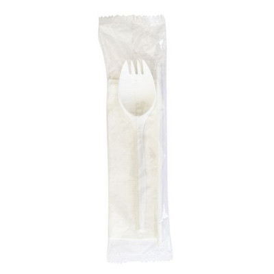 School Cutlery Kit, Mediumweight, Napkin/Spork/Straw, 5.31", Plastic, White, 1,000/Carton