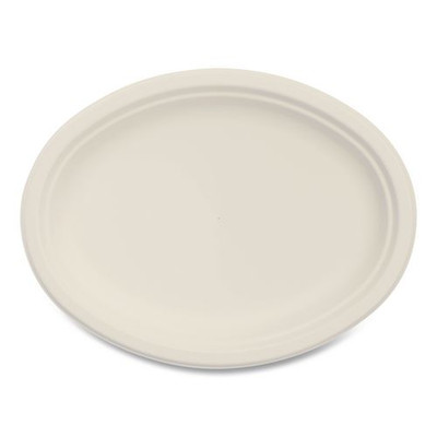 Compostable Molded Fiber Dinnerware, ProPlanet Seal, Platter, 10" Diameter, Natural, 500/Carton