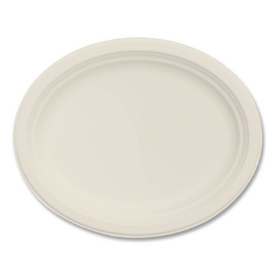 Compostable Molded Fiber Dinnerware, ProPlanet Seal, Platter, 12" Diameter, Natural, 500/Carton