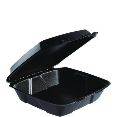 Insulated Foam Hinged Lid Containers, 9.01 x 9.4 x 3.1, Black, 100/Bag, 2 Bags/Carton, 200 Containers/Carton