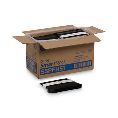 SmartStock Plastic Cutlery Refill, Series-O, Heavyweight Fork, Black, 40/Pack, 24 Packs/Carton