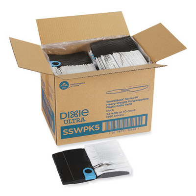 SmartStock Wrapped Heavyweight Cutlery Refill, Knife, Plastic, Black, 960/Carton