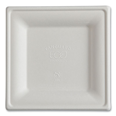Vanguard Renewable and Compostable Sugarcane Plates, 6 x 6, White, 500/Carton