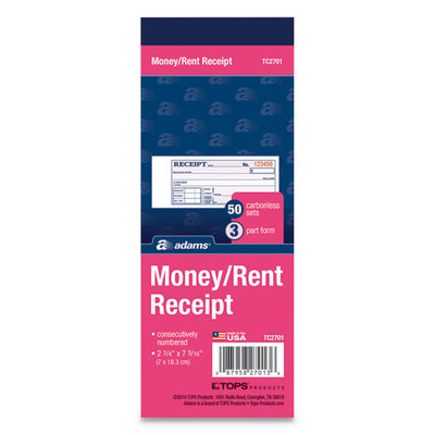 Receipt Book, Three-part Carbonless, 2.75 X 7.19, 1/page, 50 Forms