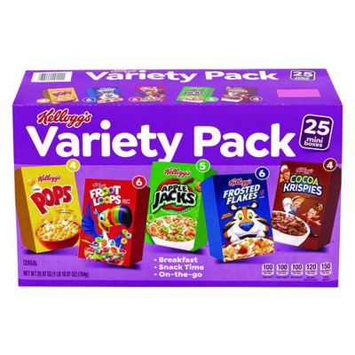 Cereal Assortment Pack, Assorted Flavors, Single Serve Box, 25/Carton