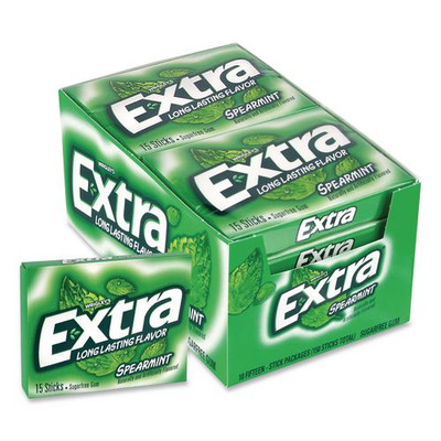 Extra Spearmint Sugar-Free Gum, Spearmint, 15 Sticks/Pack, 10 Packs/Carton