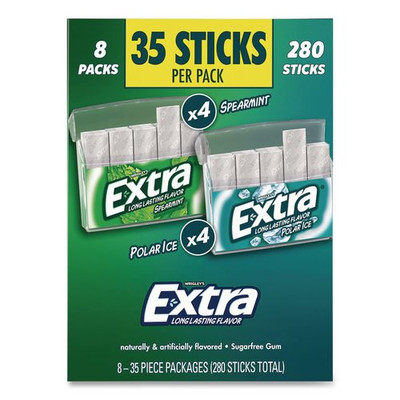 Extra Polar Ice and Spearmint Sugar-Free Gum Variety Pack, Polar Ice/Spearmint, 35 Sticks/Pack, 8 Packs/Carton