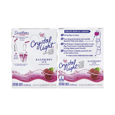 On-The-Go Sugar-Free Drink Mix, Raspberry Ice, 0.08 oz Single-Serving Tube, 30/Pk, 2 Packs/Carton