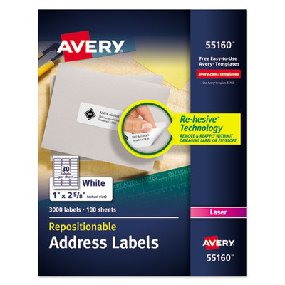 Repositionable Address Labels W/surefeed, Laser, 1 X 2 5/8, White, 3000/box