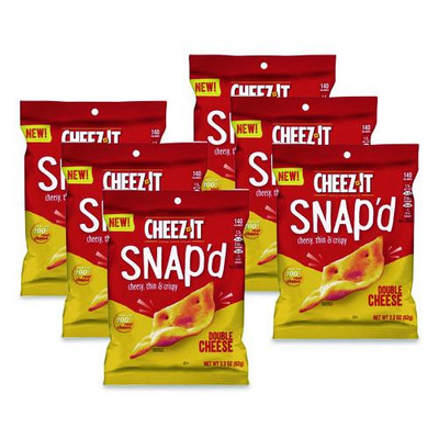 Cheez-it Snap'd Crackers, Double Cheese, 2.2 oz Pouch, 6/Pack