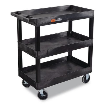 TUFFY XL Three-Shelf Heavy-Duty Multipurpose Utility Cart, Plastic, 375 lb Capacity, 35.25" x 18" x 37.25", Black