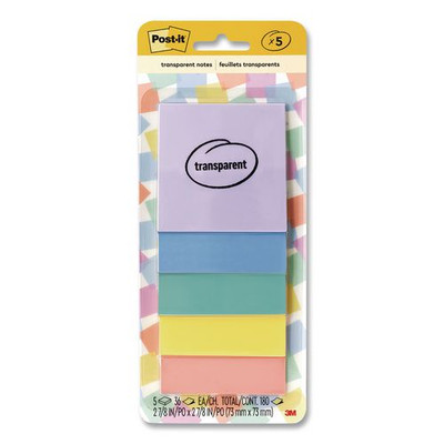 Transparent Notes, 2.88" x 2.88", Assorted Pastel Colors, 36 Sheets/Pad, 5 Pads/Pack